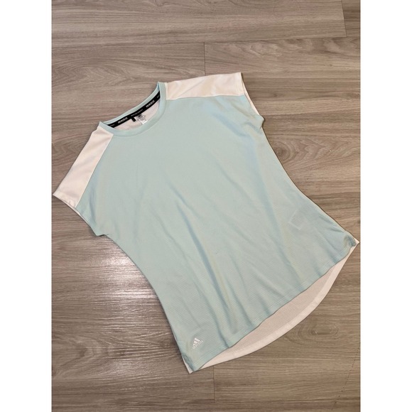 adidas Tops - Adidas Primeblue Women Top Light Blue White Colorblock Athletic T Shirt Size M
